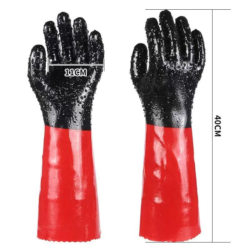 Thickened Frosted Non-slip Waterproof Oil-resistant Terry Cloth Acid & Alkali Resistant PVC Industrial Gloves