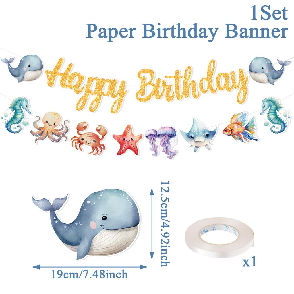 Ocean Animal Disposable Tableware Tablecloth Background Candy Bags Birthday Party Decor Kids Gift Under The Sea Party BabyShower