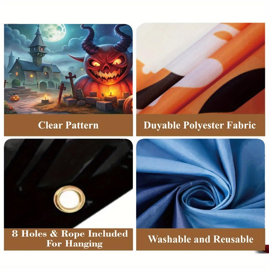 1 Ghost Halloween Garage Polyester Banner Castle and Pumpkin Monster Perfect for Halloween Garage Decoration