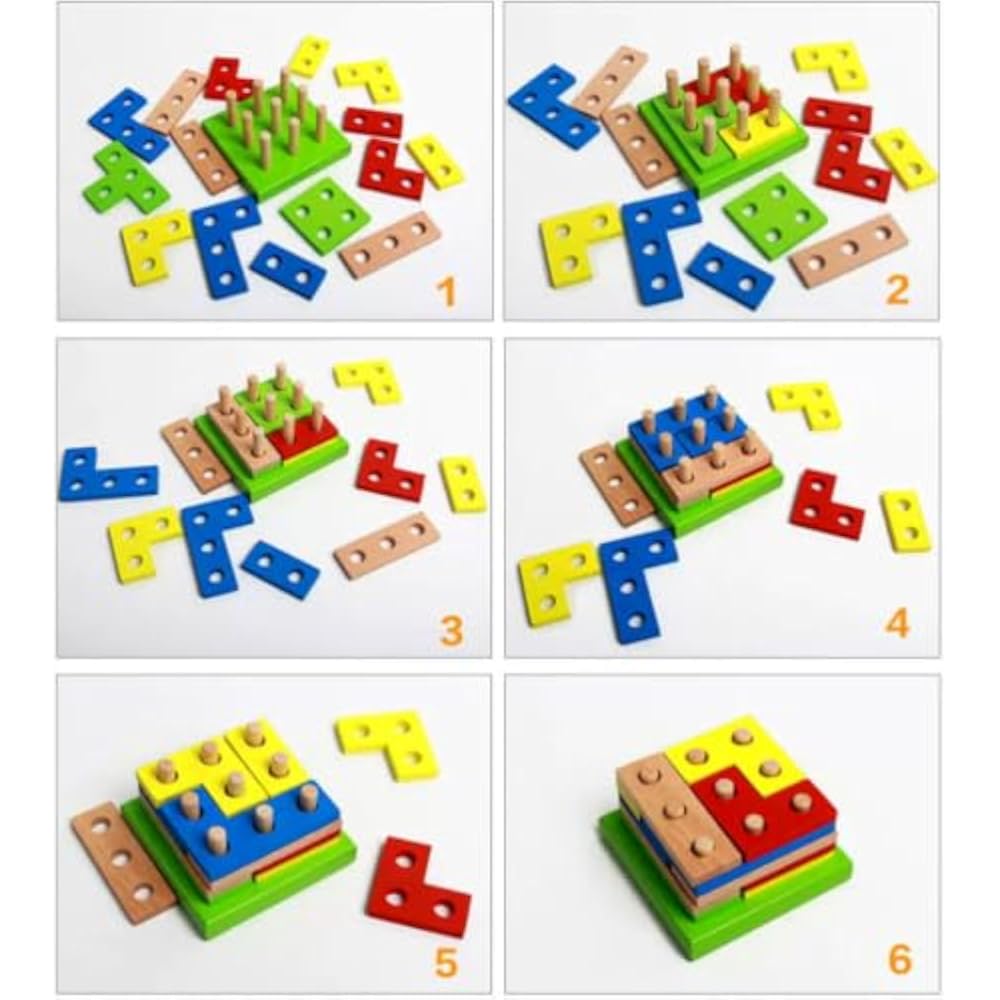 Lstymy Montessori Wooden Tetris Shape Sorter Building Blocks