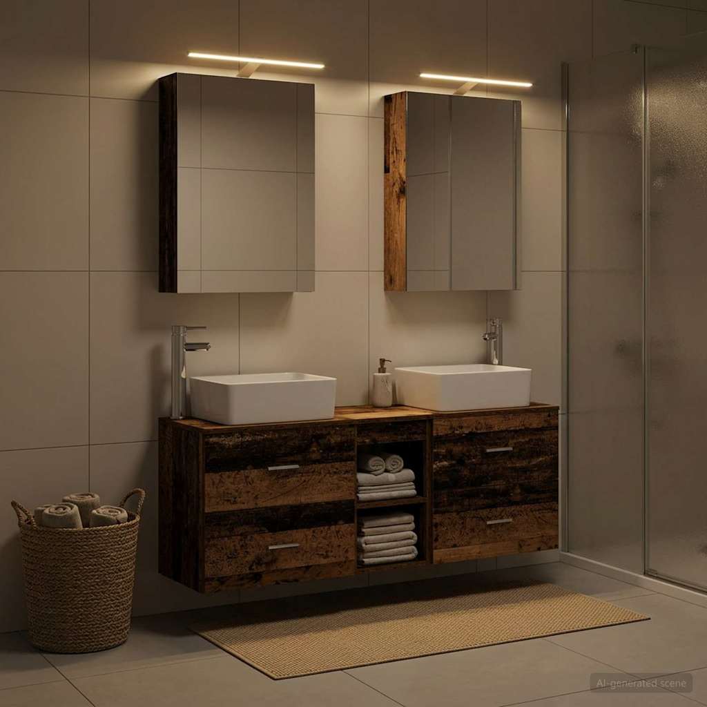 Bathroom Furniture Set 5 pcs Reclaimed Wood Effect Engineered Wood and Glass