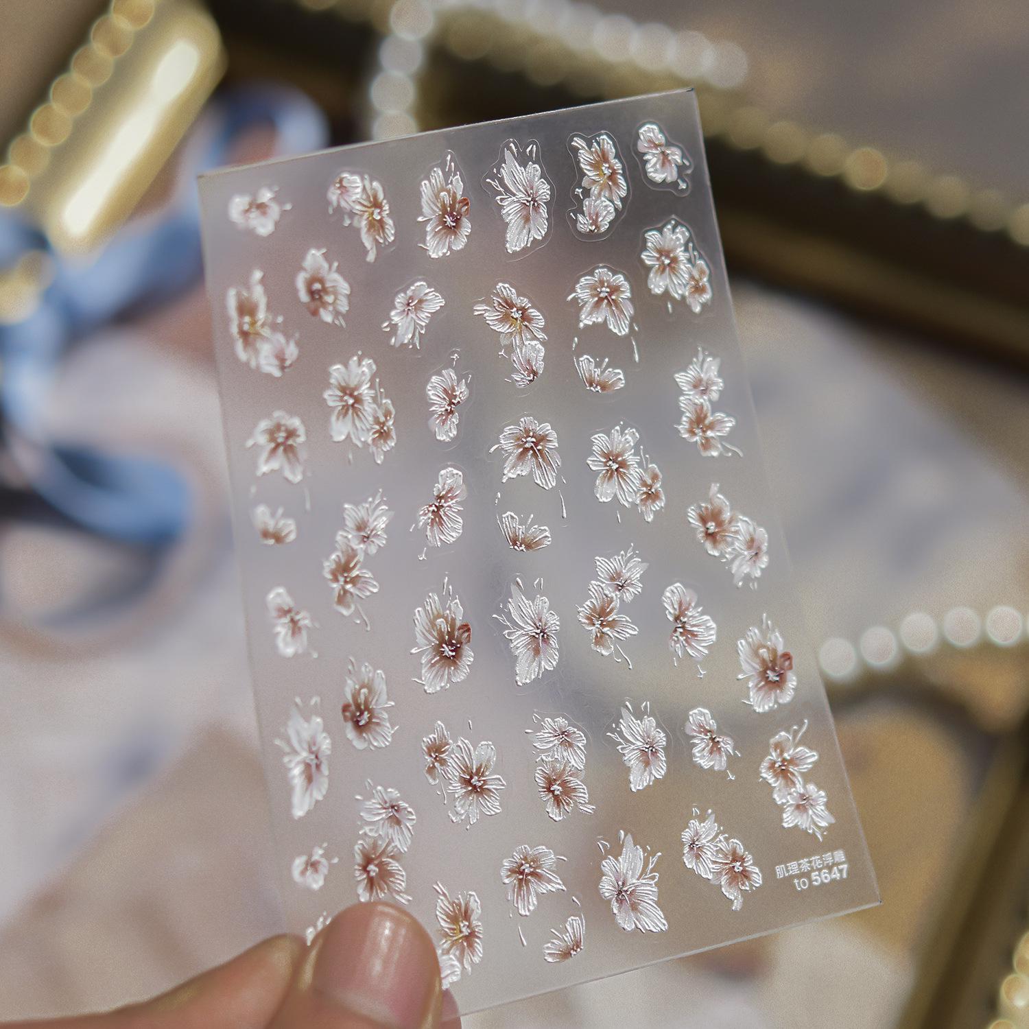 Tomoni Luxury Embossed Nail Stickers: Retro Pink Flower Design