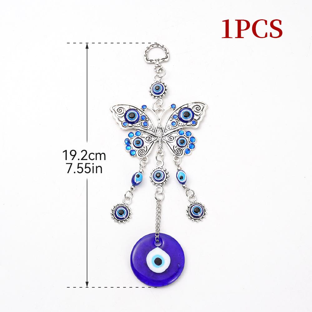 Turkish Blue Glass Eye Amulet Horseshoe With Elephant Ribbon Ethnic Wall Hanging Lucky Pendants Wind Chimes Home Car Decoration