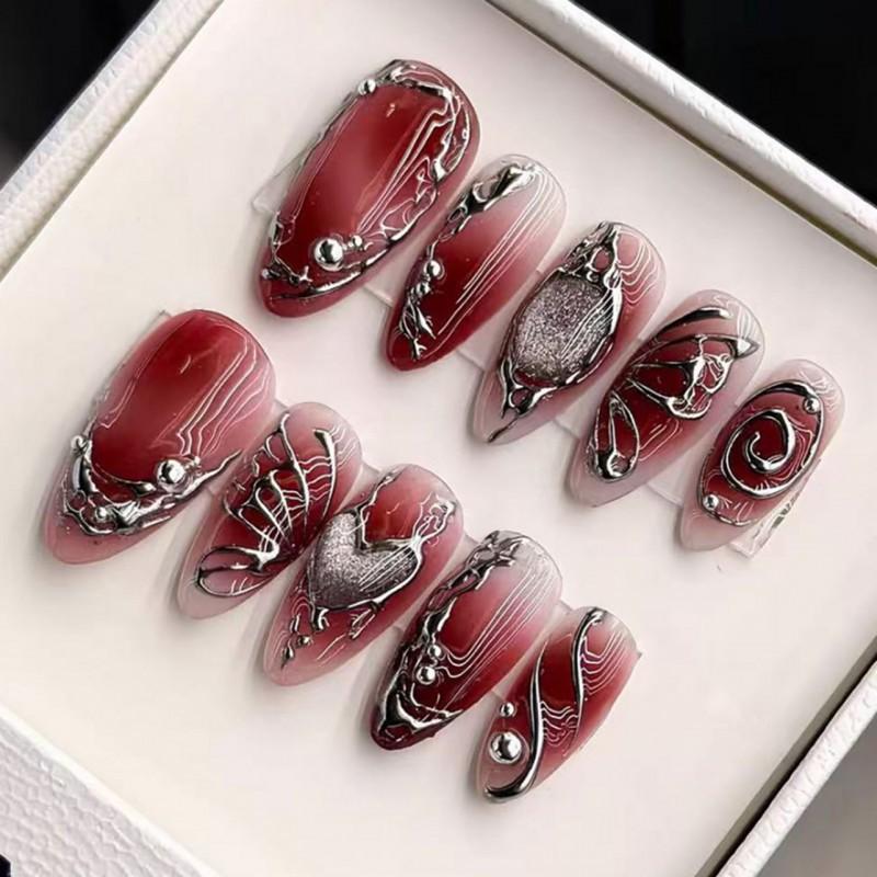 

Red Y2k Wearable Nail Plate Finished Product With High-end Feeling Autumn Winter Art Cross-border Hot Selling Fake
