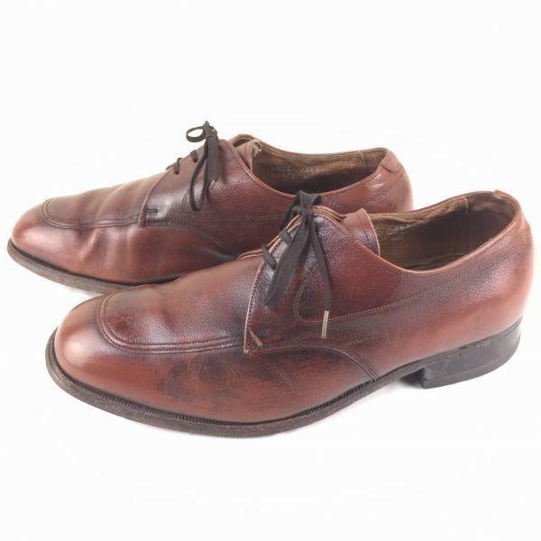 80s-90s Vintage FLORSHEIM Goodyear Welted Leather U-Tip Business Shoes Brown Wide 9.5 5E 27.5(USED)