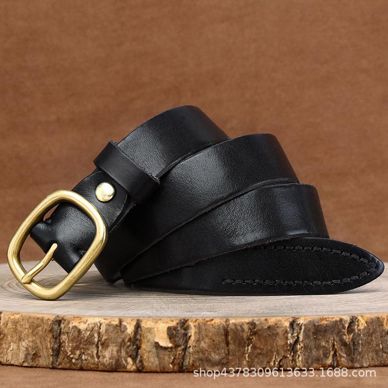Women's Belt Leather Pin Buckle First Layer Cowhide Retro and Fashion All-Matching Trendy Korean Style Jeans Belt
