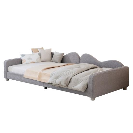 Children Bed Upholstered Bed 90x200cm, Frame Fabric Multifunctional Soft Bed with Backrest and Armrest, Sofa Bed Bed, Youth Bed Guest Bed Gray