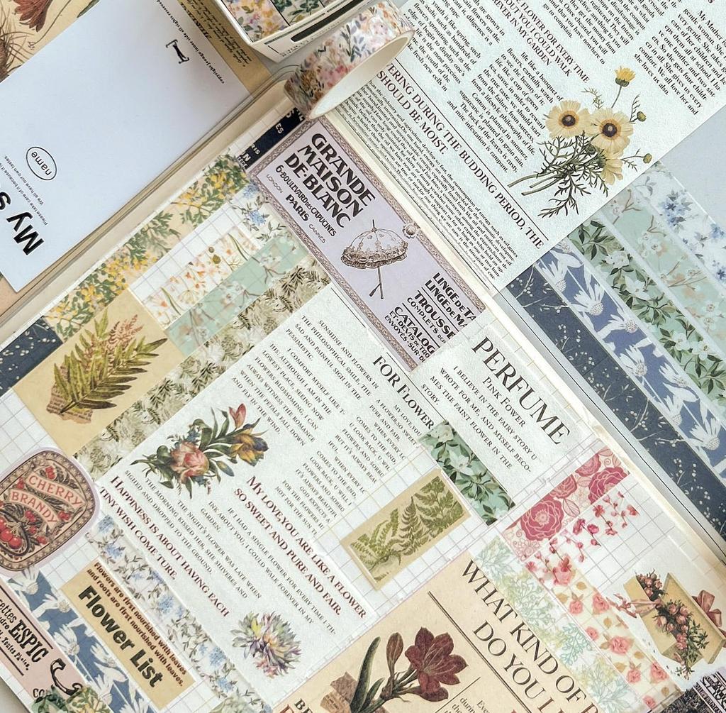 YUBX Masking Blooming Floral Washi Cute Thin Strips for DIY Gift and Gift Decorations of Tape, 30-Piece Set, Tape, Crafts, Journals, Planners,