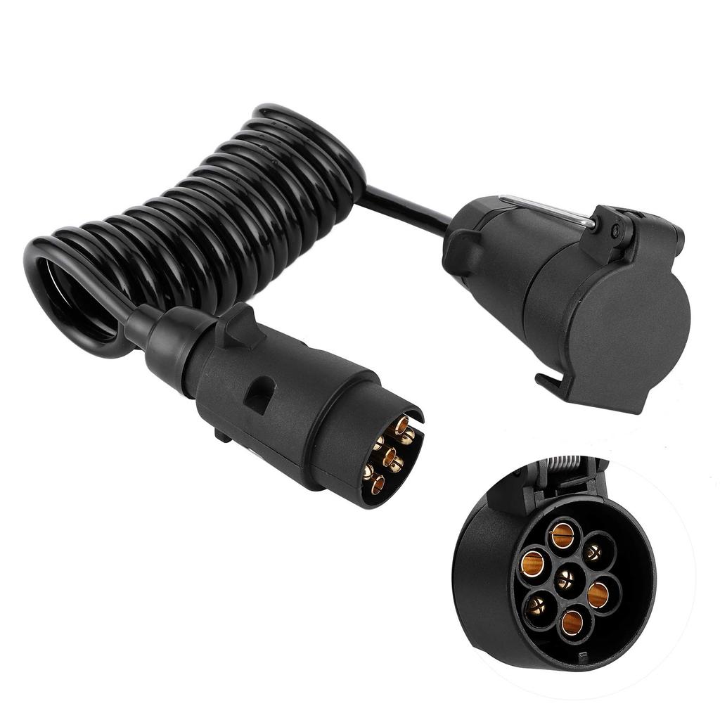 Caravan Spring Cable, 2m Cable Spring Cord 7 Pin Trailer Extension Trailer Plug Socket