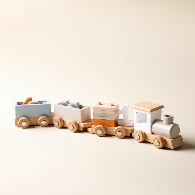 Baby Wooden Montessori Toys Birthday Train Educational Toys Wooden Trolley Baby Learning Toys Number of Wood Baby's Birth Gift