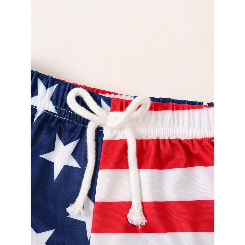 2025 Patriotic Toddler Boys' Star and Stripe Swim Trunks