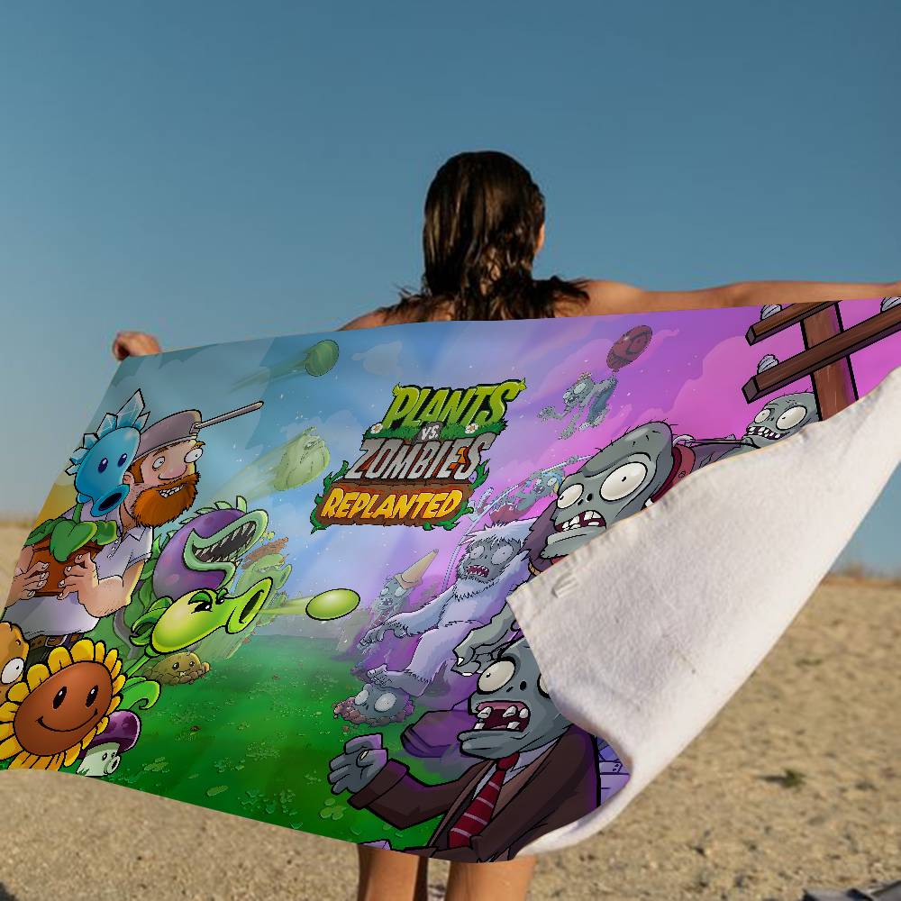 P-Plants-vs-Zombie Cartoon Microfiber Beach Towel Absorbent Quick Dry Soft Yoga Swimming Resort Mountain Climbing Towel