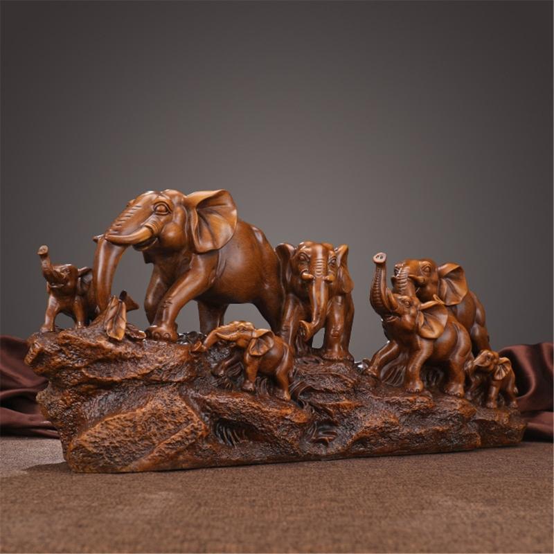 Resin Elephant Family Statues Elephant Herds With Babies Frgurines Sculpture Desktop Decoration Ornament Home Decors