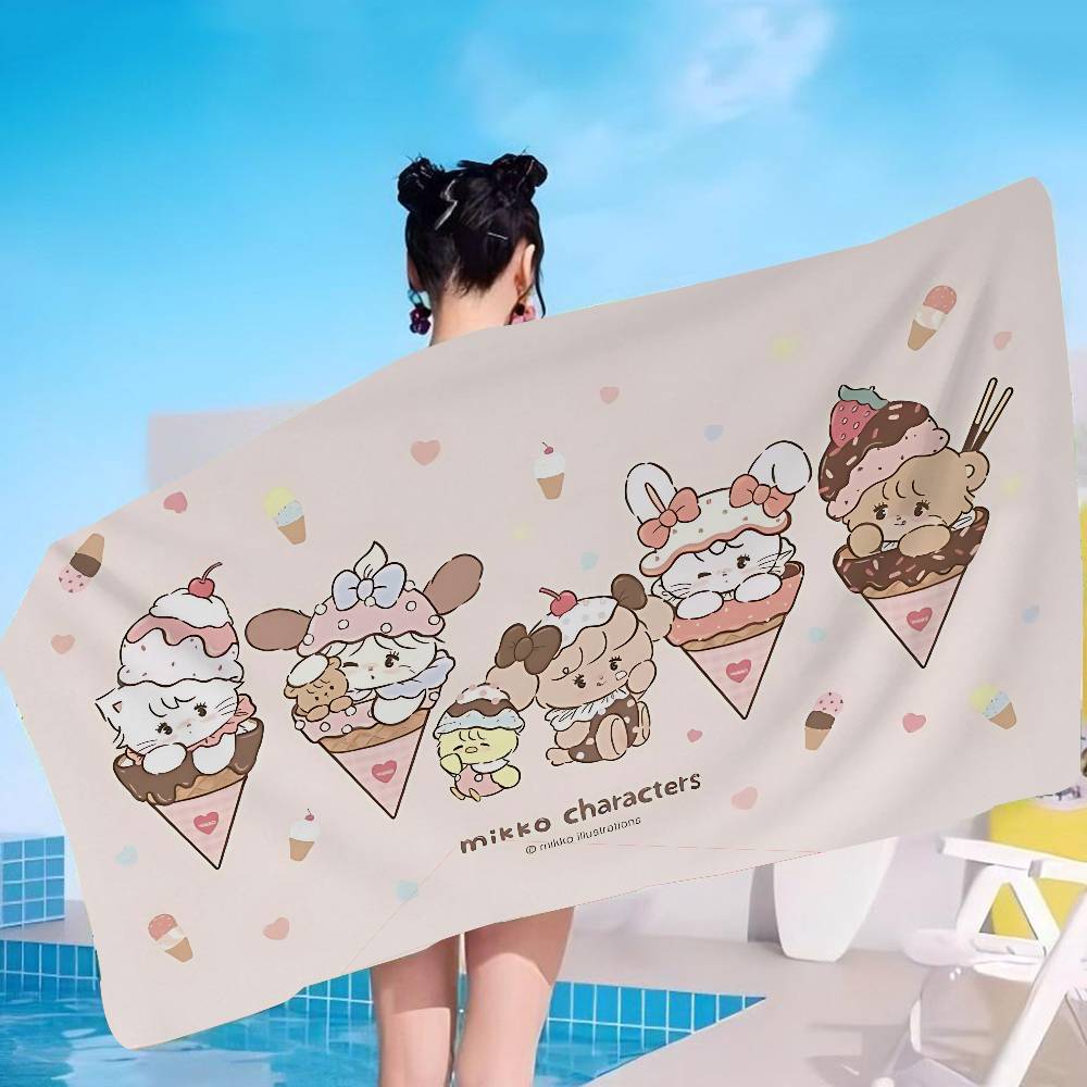 kawaii Cat Mikko artwork I-Illustrations Big Microfiber Beach Towels Quick Dry Towel Sand Pool Towel for Travel Swim Pool Yoga