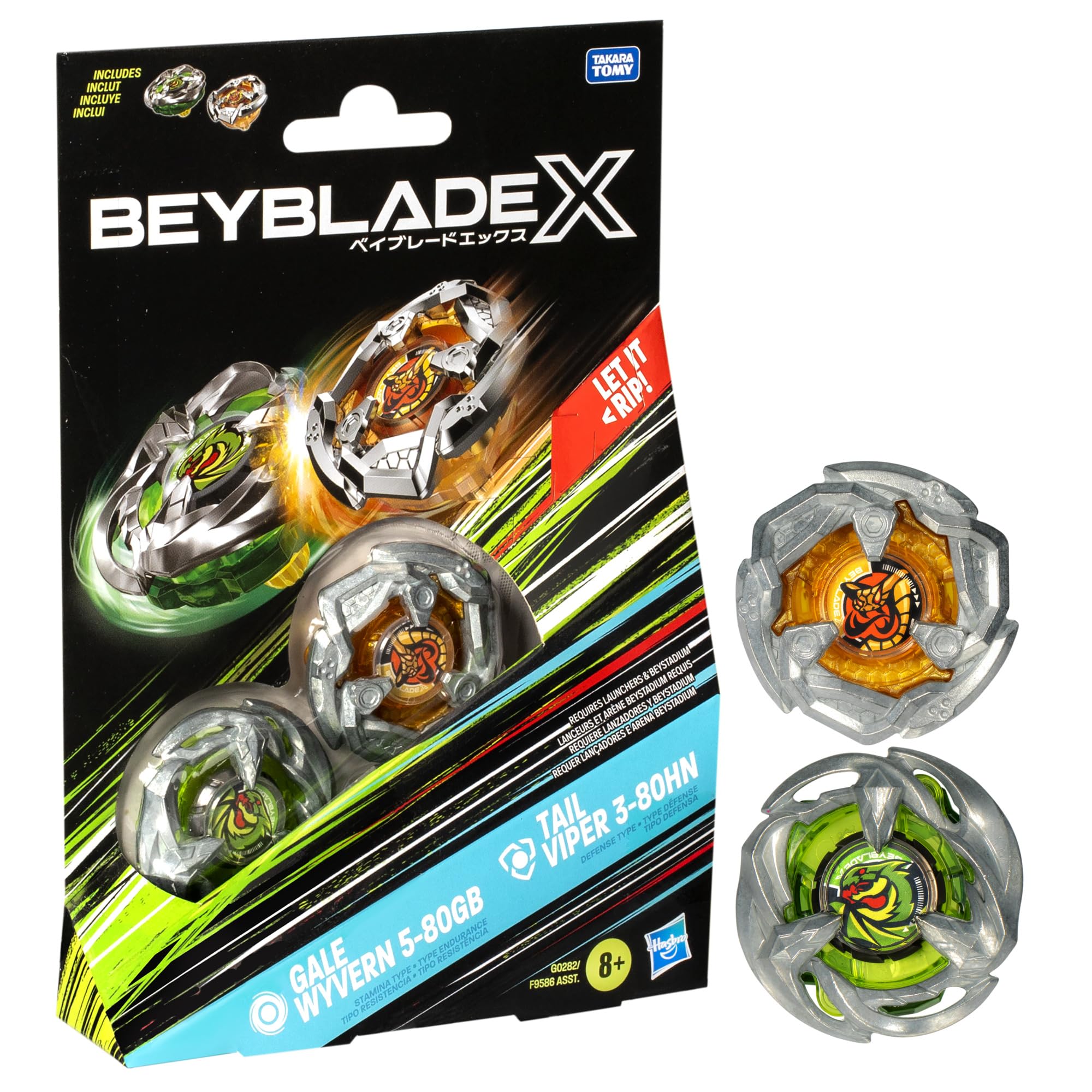 Beyblade X Gale Wyvern Tail Viper Dual Pack Set with 2 Battle Top Toy for Boys and Girls Ages 8 5-80GB & 3-80HN Right-Spinning Tops,