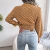 Women Fall Winter 3D Diamond Cutout Long Sleeve Solid Color Chic Crop Knit Sweater S-L