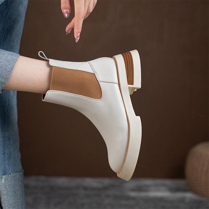 Damen Frühling Herbst Stiefeletten Naturleder Rindsleder Obermaterial Vollleder Chelsea Boots Britischer Stil Kurze Stiefel