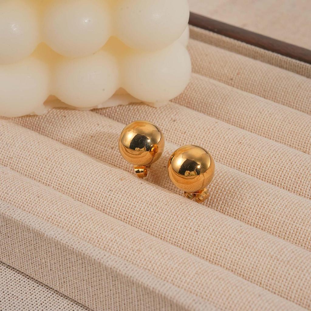 18K Gold Plated Titanium Steel Round Bead Stud Earrings for Girls