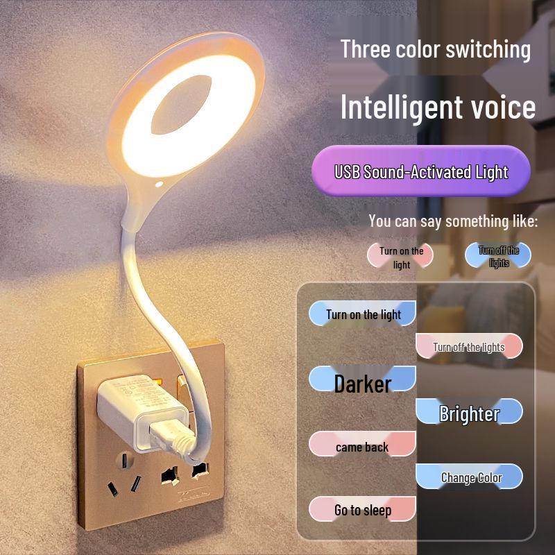 Adjustable Brightness Voice-Controlled USB Night Light for Bedroom - Table Lamp with Sound Activation, Free Shipping