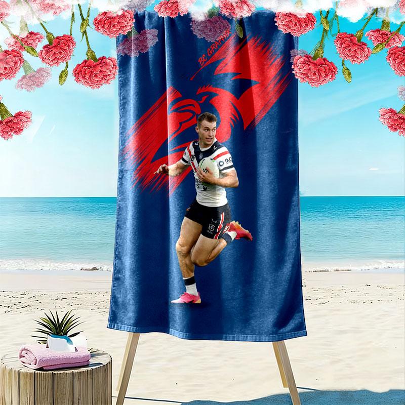 Go Sydney Roosters Print Beach Towel, Large Soft Quick Dry Towel for Beach Camping Swimming
