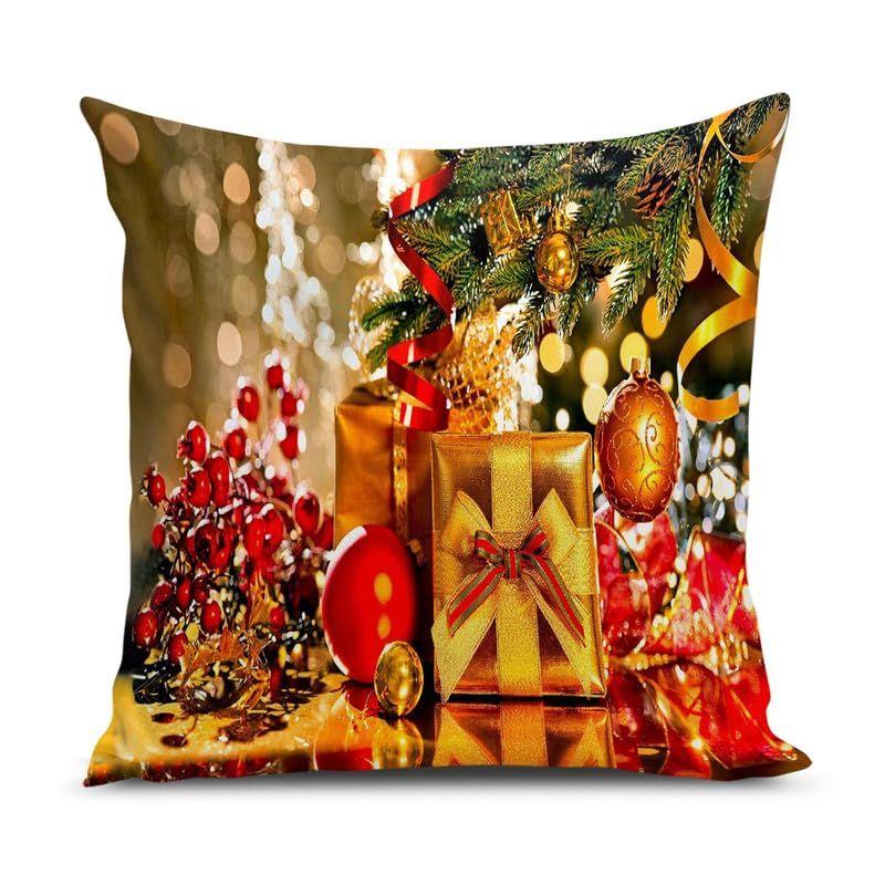 Soft Fabric Designer Decorative Printed Merry Christmas Theme Cushion Cover Xmas Decorations for Sofa Living Room Set of 5 16 x 16 inch Multi