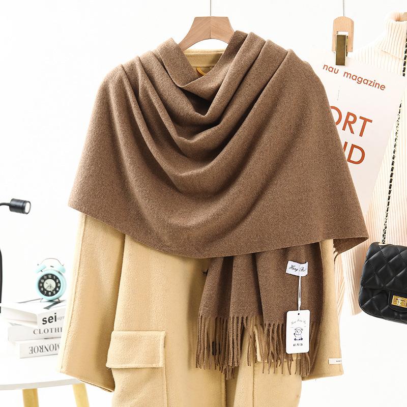 Wool Cashmere Feel Scarf Autumn and Winter Versatile Solid Color Scarf Women's Winter High End Imitation Cashmere Scarf