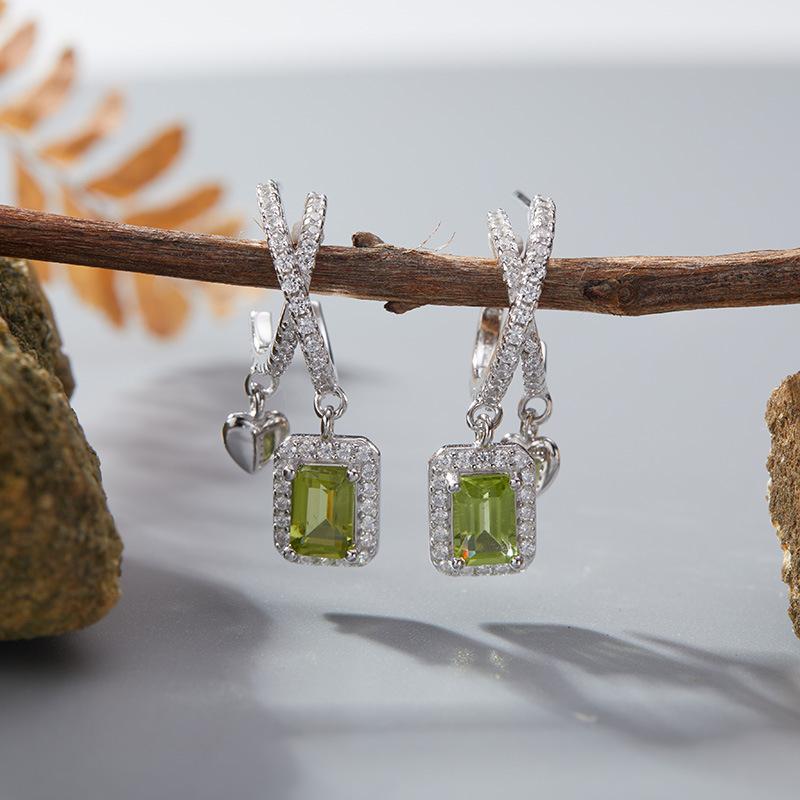 S925 Sterling Silver Natural Colored Treasure, Sugar Cube Stud Earrings, Ear Jewelry Gifts, Light Luxury, Elegant Niche Temperament, High-End Earrings