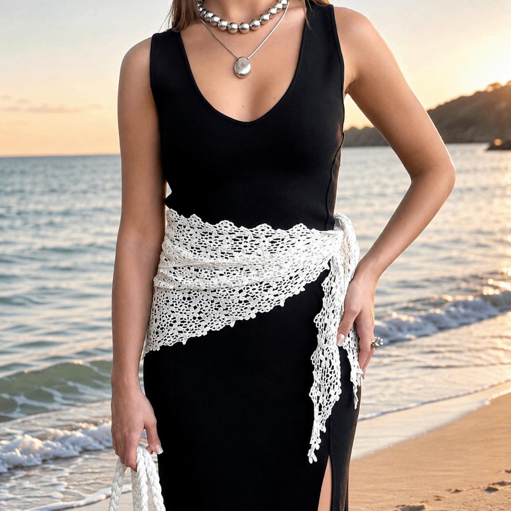 Sheer Mesh Floral Lace Scarf Hollow Design Crochet Headscarf Cute Beach Hair Band  Beach Outfits