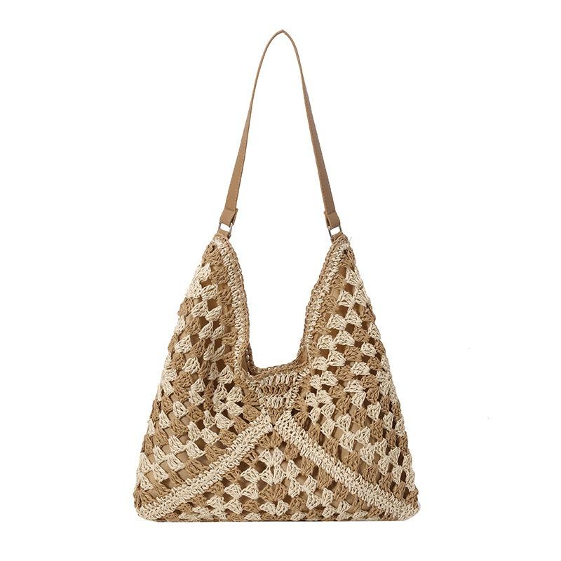 Large capacity hollow bag women's summer new shoulder woven straw bag seaside vacation beach bag