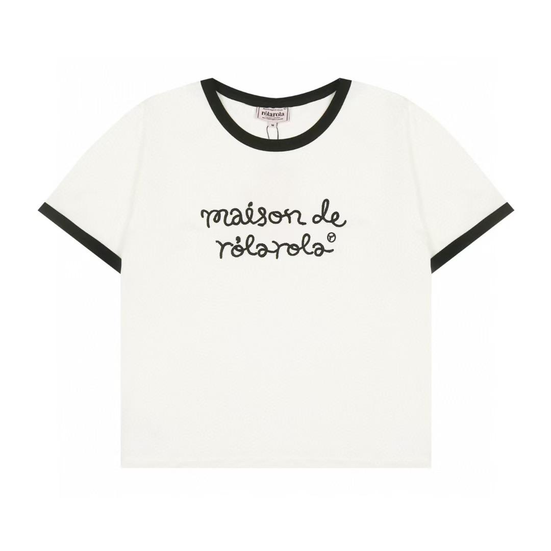 Women s Crew Neck Short Sleeve Tee Slim Fit Sweet Fresh Letter Embroidery Ringer T Shirt S