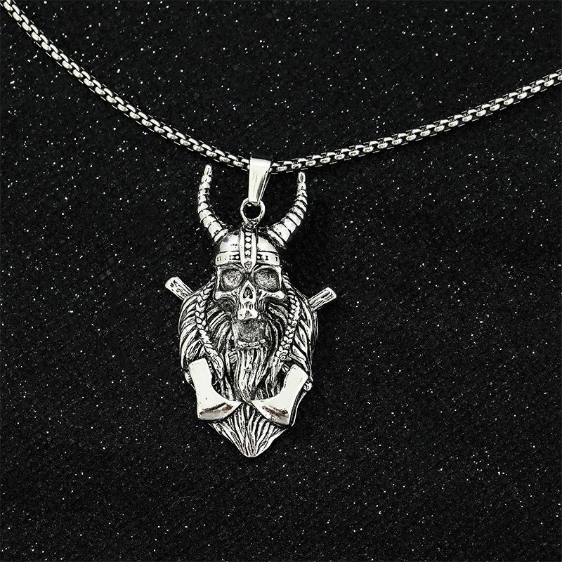 Necklace Trend Punk Personality Versatile Men'S Sweater Chain Double Ax Head Sheep Mask Pendant