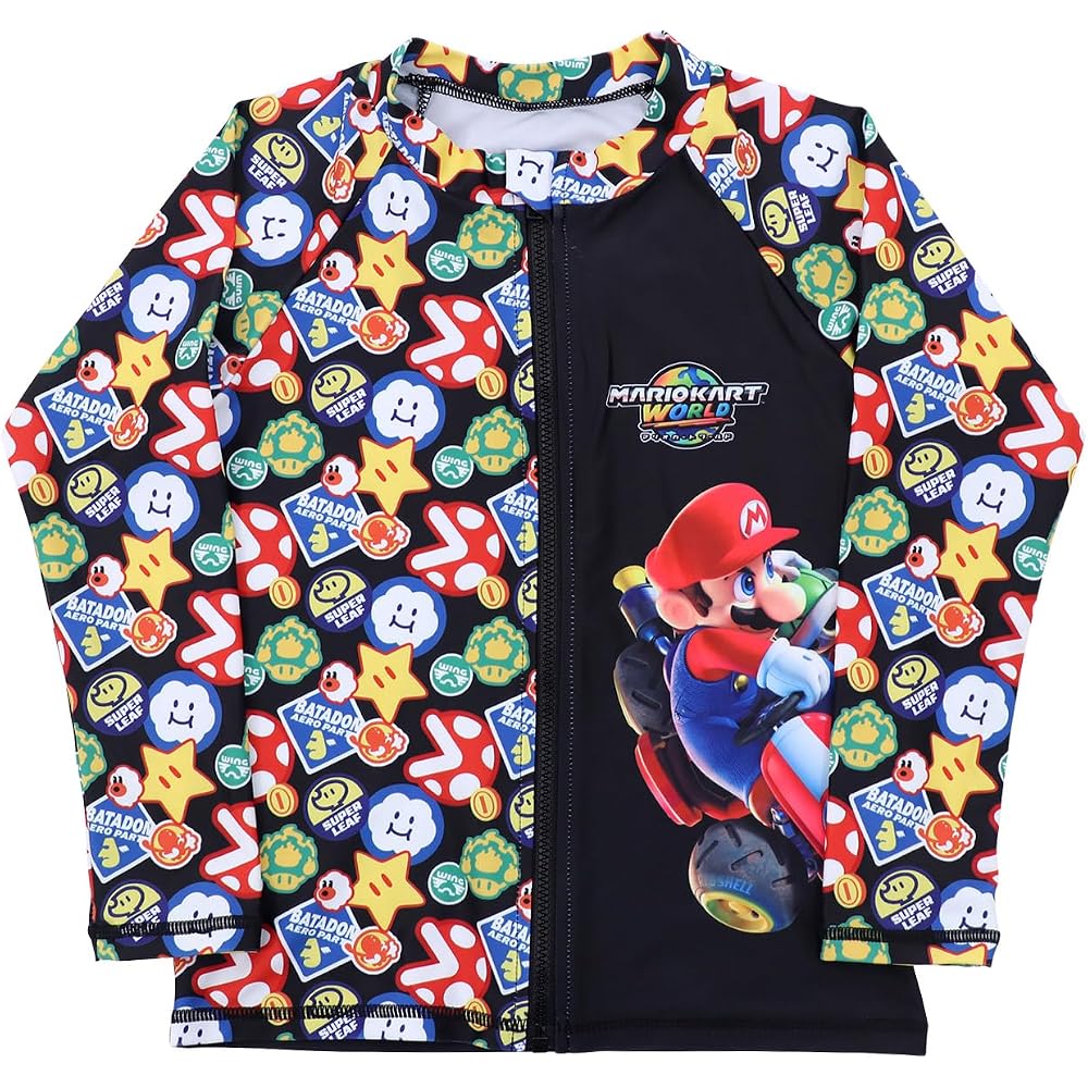 Super Mario Boys Rash Guard Full Pattern Swimsuit Swimming Supplies Swimwear 582 110cm Black