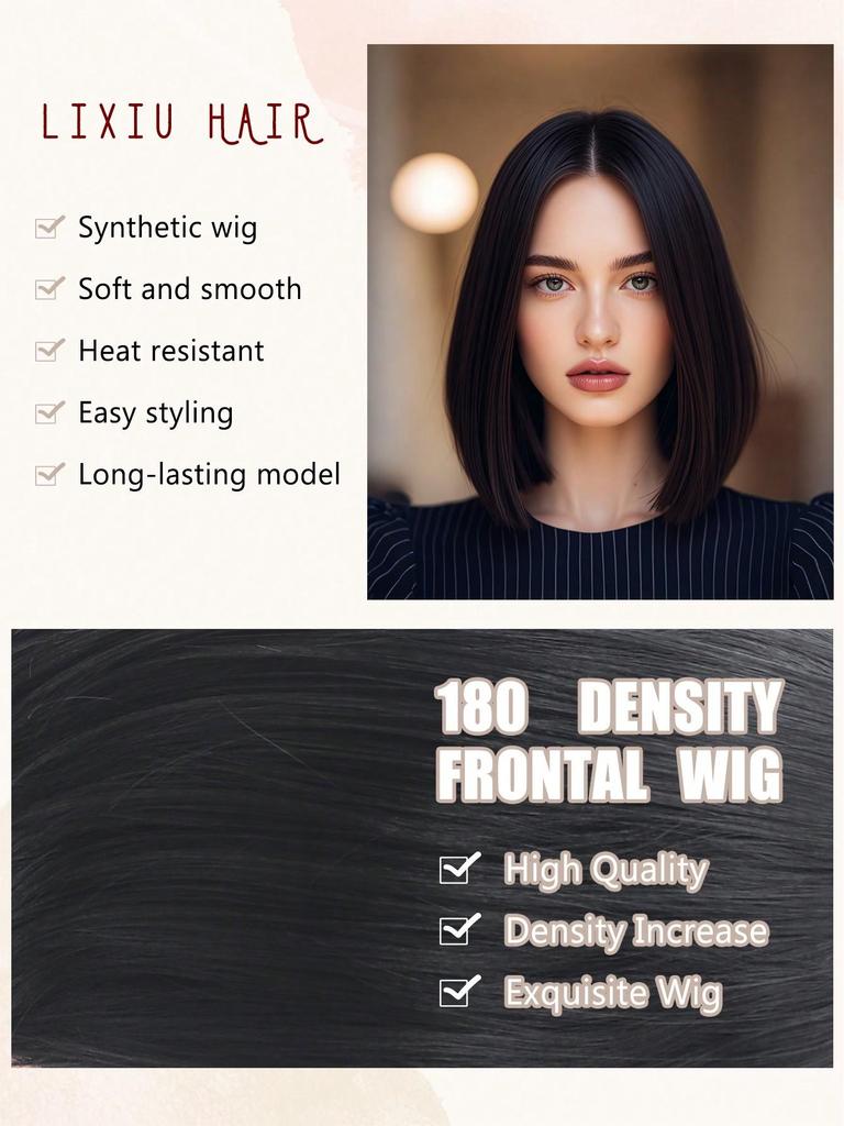Short Bob Wig Synthetic Black Straight Bob Wigs 14 Inch Bowl Cut Wig Heat Resistant Fiber Synthetic Shoulder Length Bob Wigs For Women Daily