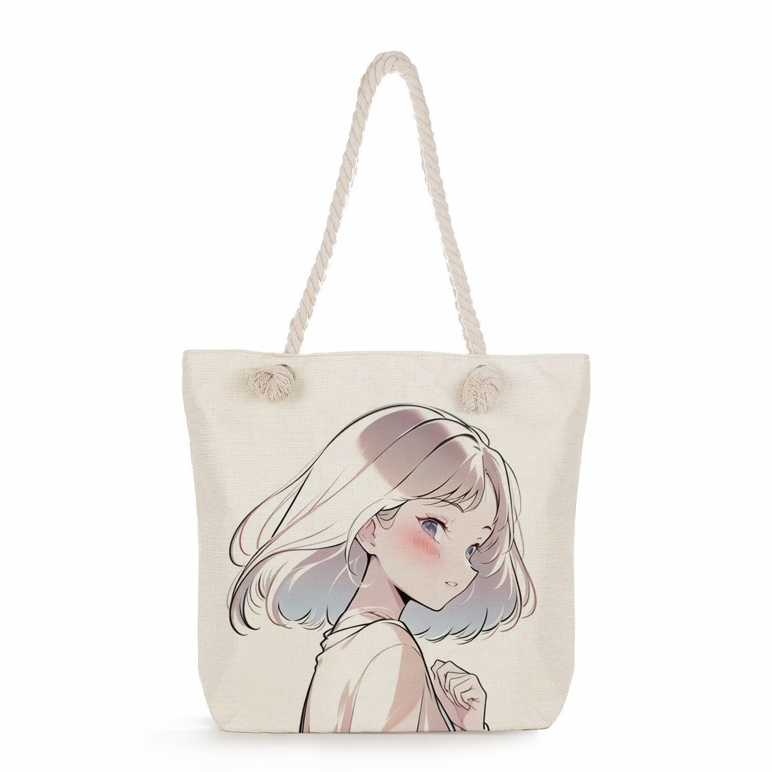 

Girl print thick rope single-shoulder beach bag 7317 KTB