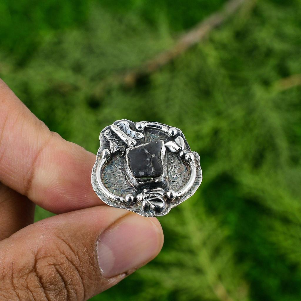 Natural African Amethyst Rough 925 Silver Promise Adjustable Ring For Girls