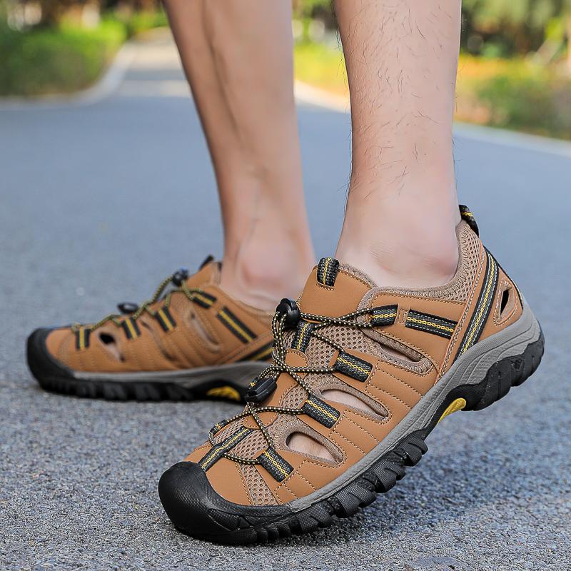 40-47  Summer Men's Leather Beach Sandals Mens Closed Toe Sandals for Men