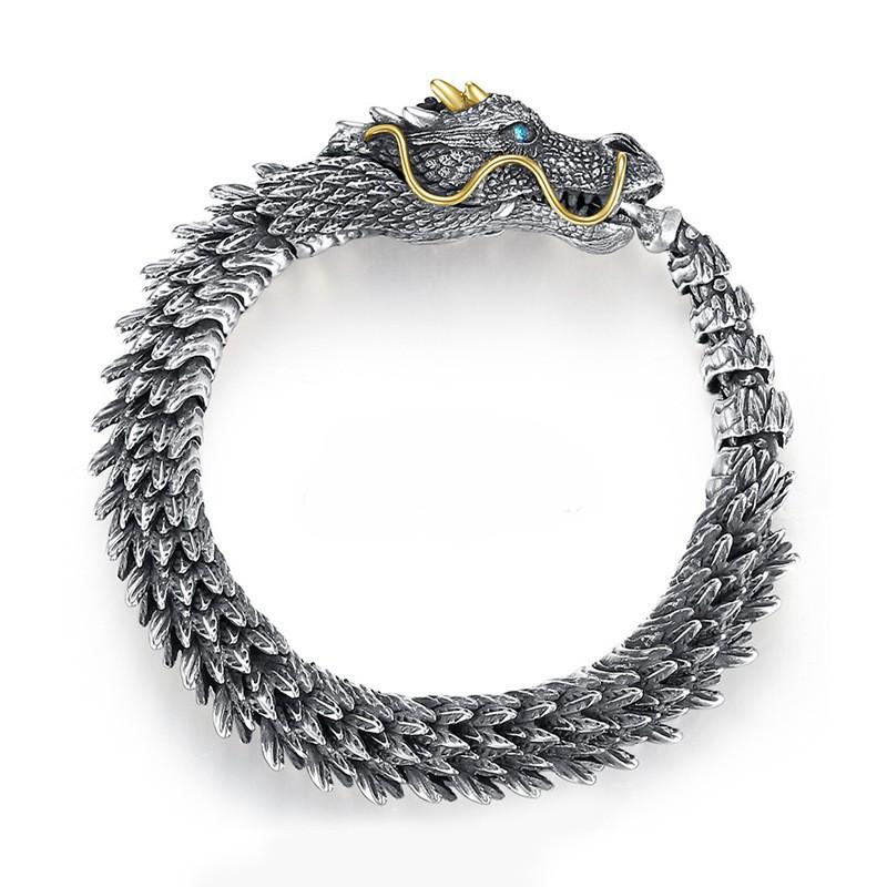 Mens Dragon Bone Style Electroplated Copper Bracelet Retro Bold Fashion Accessory Daily Wear Gift