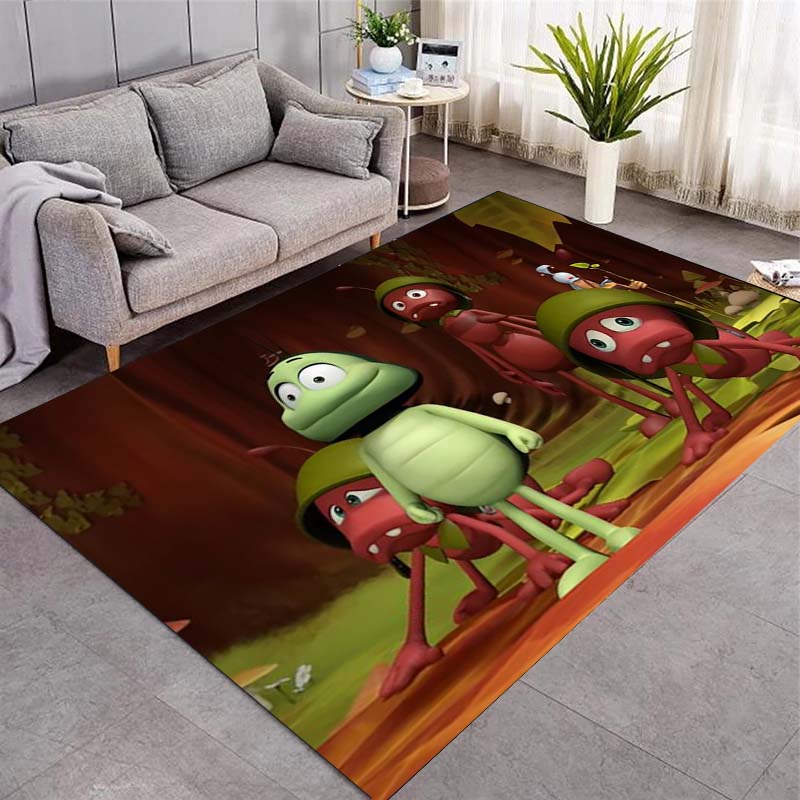 Cartoon Red Green Ants Forest Undergrowth Scene Print Area Rug Non‑Slip Rectangular Floor Mat Home Decor