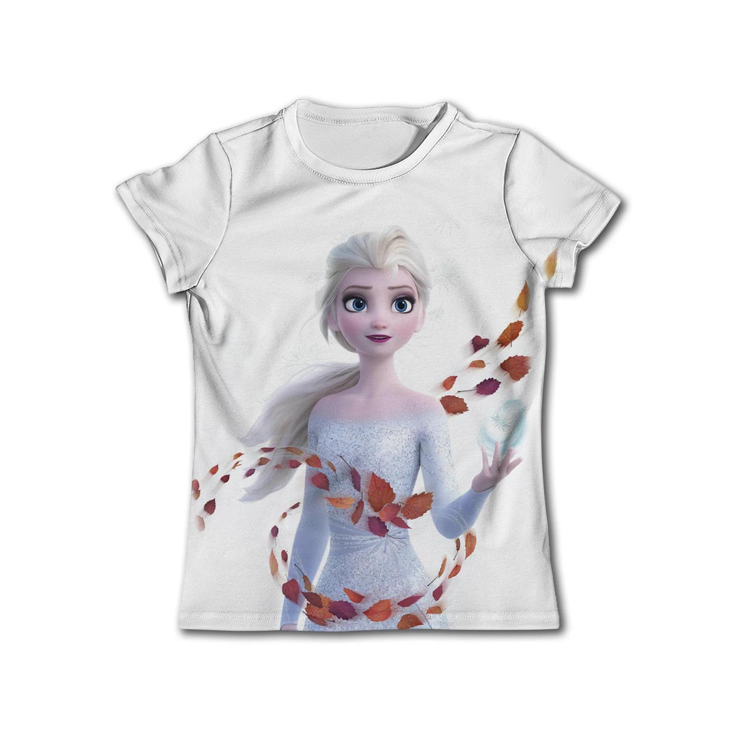 

MINISO 2025 Disney Movie Frozen Anna Elsa 3d Print T Shirt Girl Tops Tees Kids Girls Clothes Children Birthday Party Costume 110