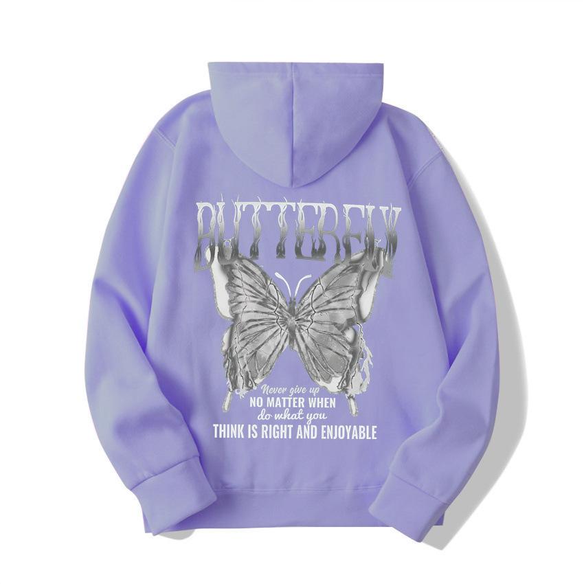 2025 European and American new letter fashion multi-color butterfly casual hooded fleece sweater