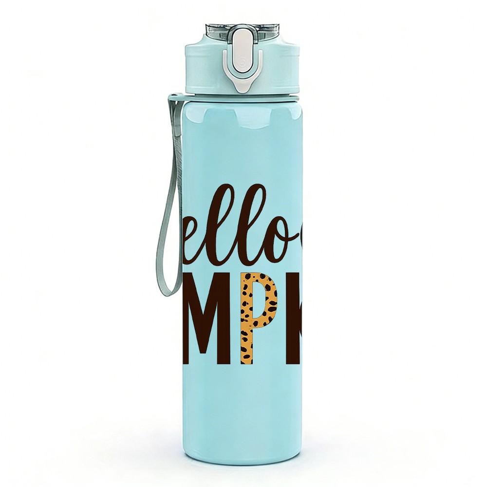 1PC Hello Pumpkin Letter Art 750ml Color Plastic Sports Water Bottle Leakproof Flip Straw Lid Suitable for Sports Office Home Use