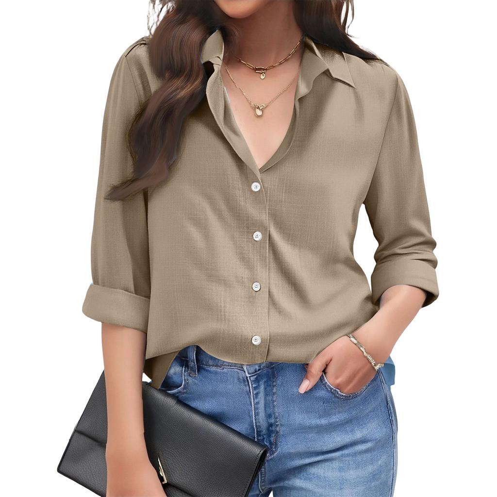 Women’s Long Sleeve Button Down Shirt Casual Collared Blouse Relaxed Fit Lightweight Top for Office Work Daily Wear
