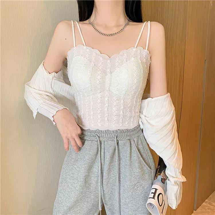 Lace Back Lingerie with Integrated Suspender and Chest Cushion for Wearing Underwear and Looking Slim Versatile Top Double-layer Non Transparent