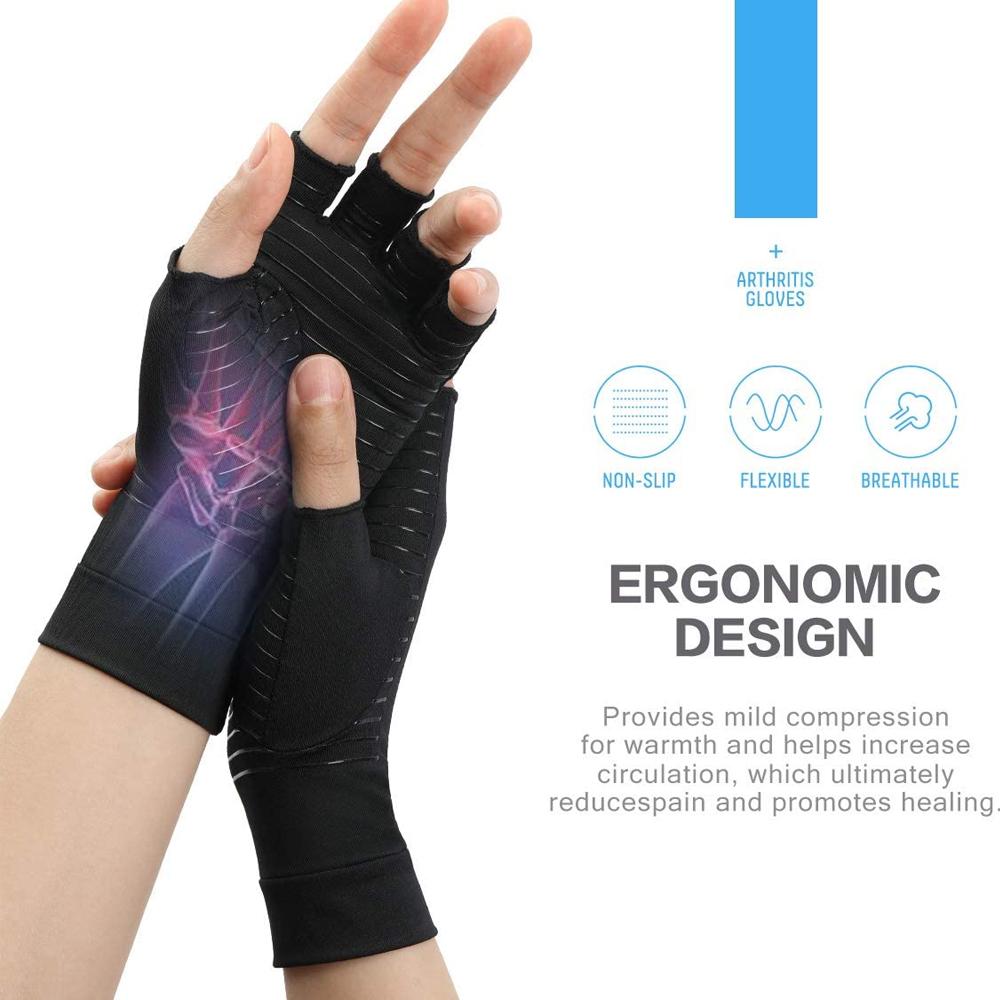 1Pair Compression Gloves,Copper Arthritis Gloves With Adjustable Wrist Strap,Carpal Tunnel,Computer Typing,Support For Men&Women
