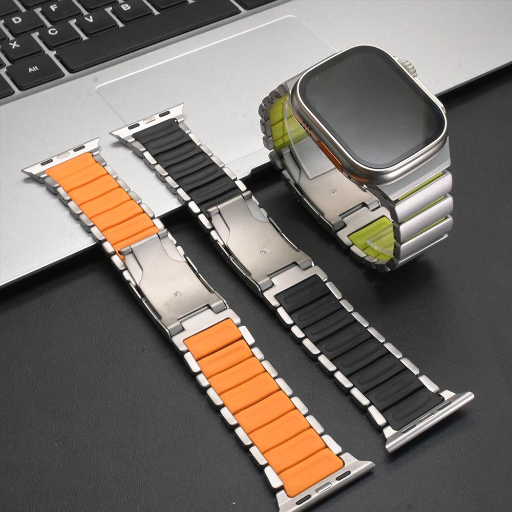 Titanium Rubber Band for Apple Watch Ultra 3 2 49mm 46mm 45mm 44mm Men No Gaps Strap for Iwatch 11 10 9 8 7 6 5 4 Se3 Bracelet