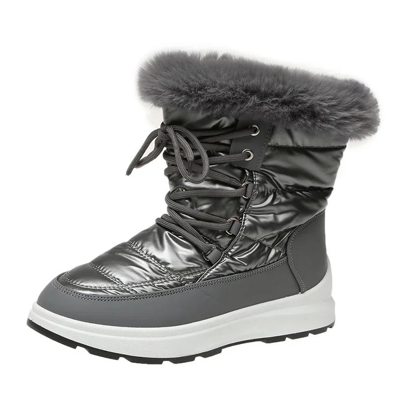 Fashion Women's Faux Fur Ankle Boots Chunky Platform Waterproof Snow Boots Women Silver Thick Plush Warm Winter Boots Shoes Woman 43