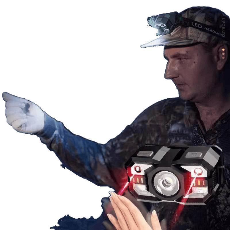 Ultra Bright Rechargeable Headlamp with Sensor, Long Battery Life, Lightweight Design for Night Fishing and Outdoor Use