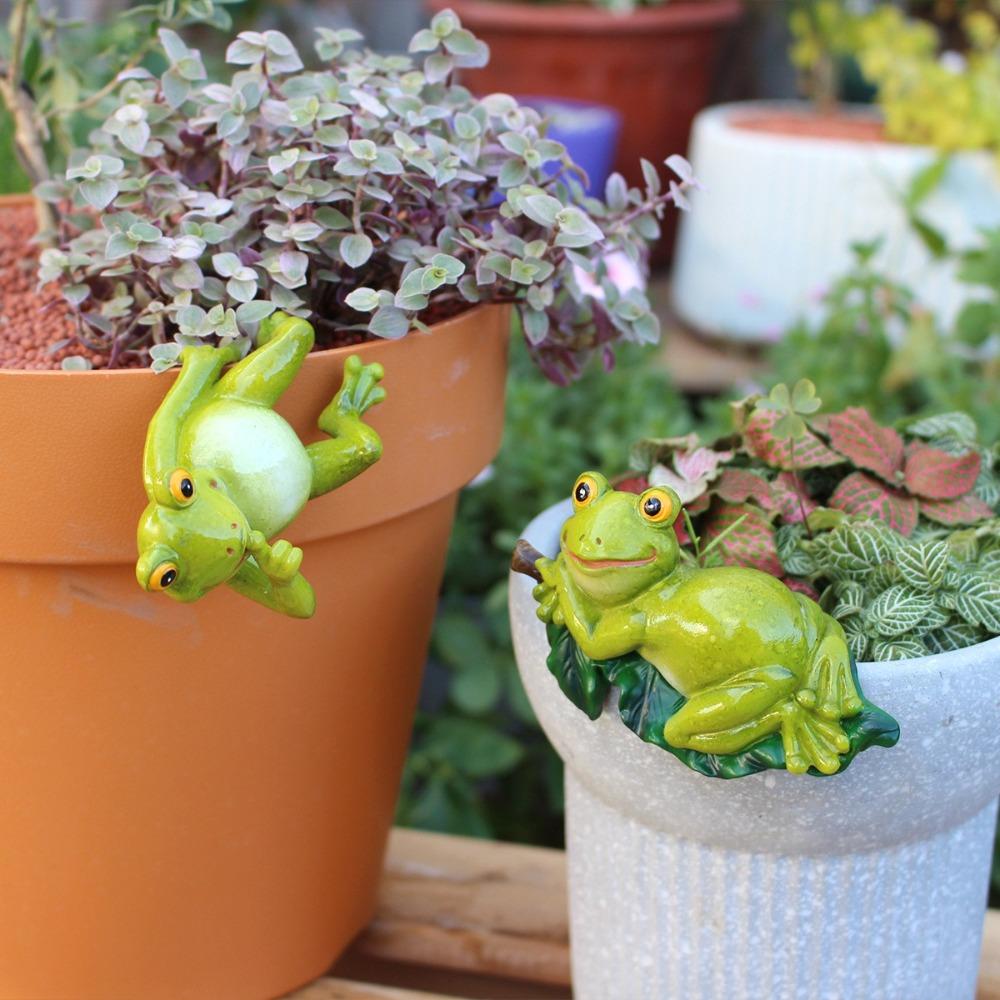 Cartoon Frog Hanging Flower Pot Resin Crafts Climbing Frog Figurines Plant Pot
