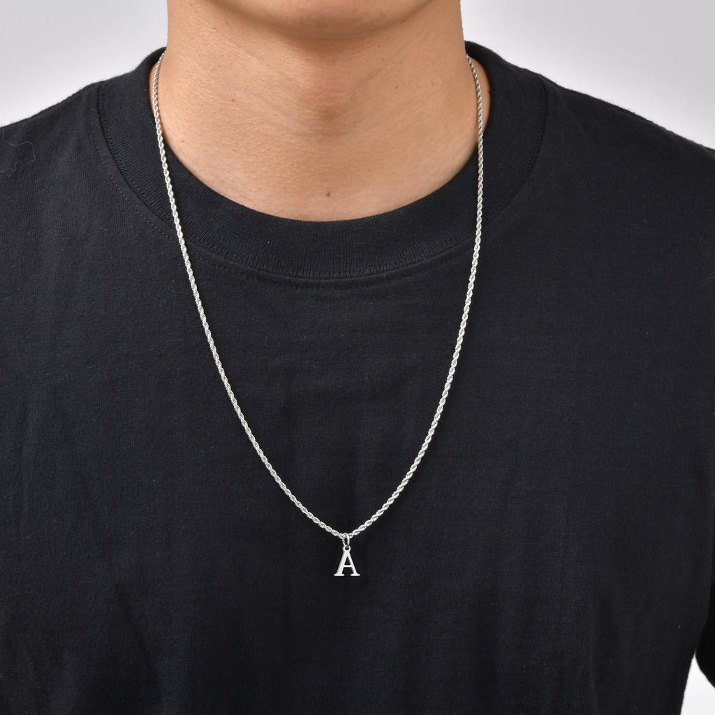 Collar Inicial Letra A-Z para Hombre Vnox, Cadena de Cuerda de Acero Inoxidable Impermeable de 60 cm, Cadenas O-chain Cubanas, Collares con Colgante de 26 Letras