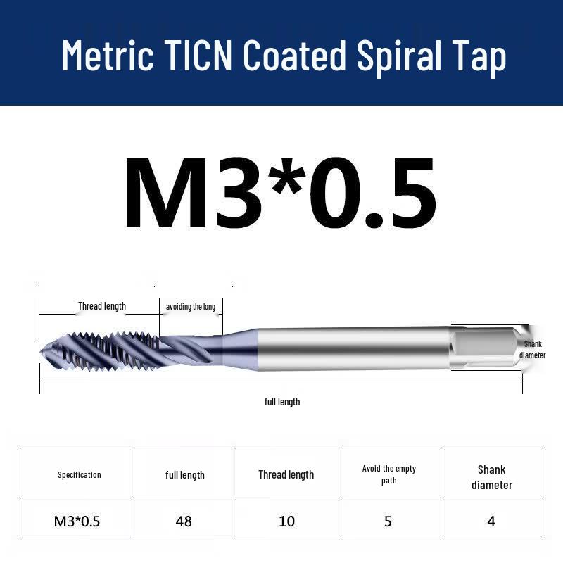 

TICN M3x0.5 Spiral Flute Machine Tap